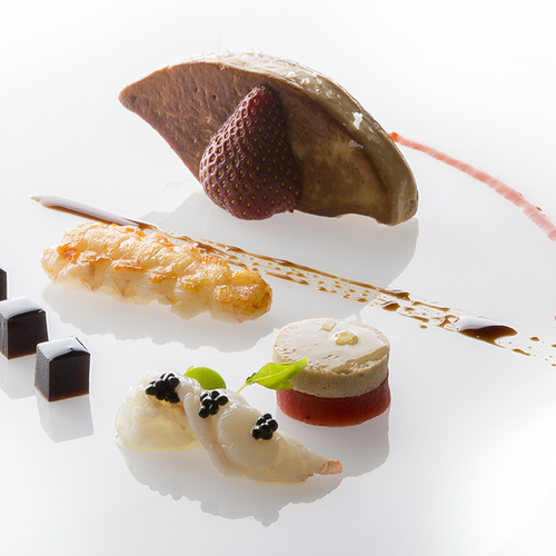Scampi Fegato d’oca Fragole Aceto Balsamico Tradizionale - Piatti: Scampi e fegato