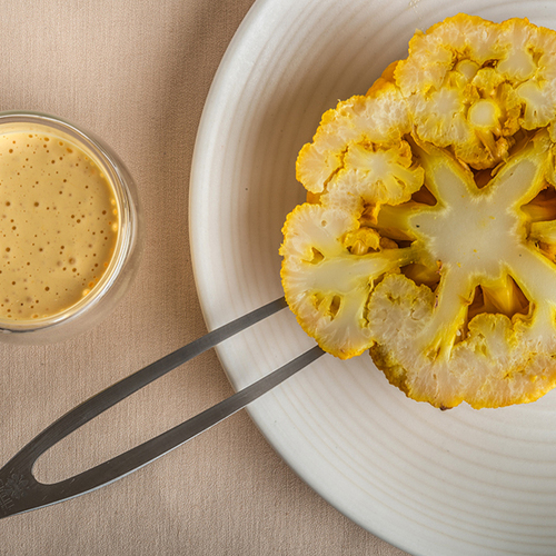 Cavolfiore bollito lentamente con erbe e zafferano con zabaione classico - Piatti: Cavolfiore e zabaione - Oldani - 
